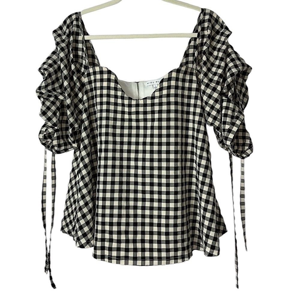 Miou Muse blouse gingham balloon sleeve flared Sz L